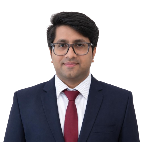 Enson Jose wearing a navy suit and burgundy tie